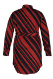 Black Casual Print Patchwork Buckle Turndown Collar Shirt Dress Plus Size Dresses