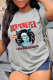 Grey Casual Street Skull Patchwork Letter O Neck T-Shirts
