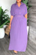 Purple Casual Solid Patchwork Buckle Turndown Collar Short Sleeve Two Pieces