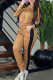 Brown Elegant Print Patchwork Letter Zipper Collar Long Sleeve Two Pieces