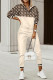 Khaki Casual Print Patchwork V Neck Long Sleeve Two Pieces
