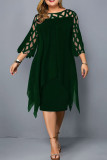 Ink Green Casual Solid Patchwork O Neck One Step Skirt Plus Size Dresses