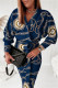 Blue Casual Print Patchwork V Neck Long Sleeve Dresses