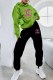 Green Street Print Letter Hooded Collar Long Sleeve Two Pieces