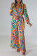 Orange Casual Print Patchwork V Neck Regular Jumpsuits