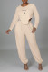 Apricot Casual Patchwork Asymmetrical O Neck Long Sleeve Two Pieces