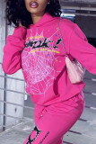 Rose Red Casual Print Patchwork Hooded Collar Tops