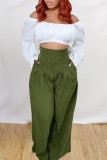 Blue Casual Solid Patchwork High Waist Straight Solid Color Bottoms