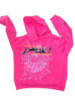 Rose Red Casual Print Patchwork Hooded Collar Tops
