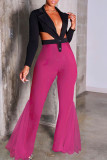 Rose Red Casual Solid Patchwork Boot Cut High Waist Speaker Trousers