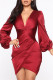 Red Sexy Casual Solid Patchwork V Neck Long Sleeve Dresses