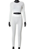 White Casual Solid Patchwork O Neck Long Sleeve Two Pieces