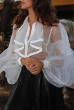 White Sexy Casual Solid Patchwork See-through Turndown Collar Regular Bodysuits