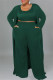 Green Casual Solid Cardigan Vests Pants O Neck Plus Size Two Pieces