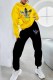 Yellow Street Print Letter Hooded Collar Long Sleeve Two Pieces