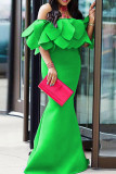 Green Sexy Formal Solid Patchwork Backless Off the Shoulder Evening Dress
