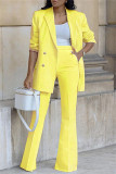 Red Casual Solid Cardigan Pants Turn-back Collar Long Sleeve Two Pieces