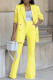 Yellow Casual Solid Cardigan Pants Turn-back Collar Long Sleeve Two Pieces