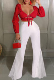 Rose Red Casual Solid Patchwork Boot Cut High Waist Speaker Trousers