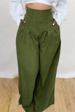 Blue Casual Solid Patchwork High Waist Straight Solid Color Bottoms