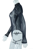 Black Sexy Print Mesh Half A Turtleneck Skinny Bodysuits