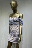 Light Blue Sexy Formal Solid Patchwork Backless Strapless Evening Dress