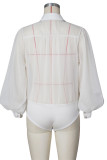 White Sexy Casual Solid Patchwork See-through Turndown Collar Regular Bodysuits