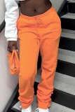 Orange Casual Solid Embroidered Patchwork High Waist Straight Solid Color Bottoms
