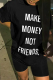 Black Casual Daily Print Patchwork Letter O Neck T-Shirts