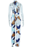 Colour Sexy Print Patchwork Halter Boot Cut Jumpsuits