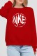 Red Casual Print Letter O Neck Tops