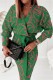 Green Casual Print Patchwork V Neck Long Sleeve Dresses