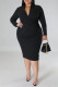 Black Casual Solid Patchwork V Neck Long Sleeve Plus Size Dresses
