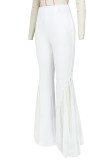 White Casual Solid Patchwork Boot Cut High Waist Speaker Trousers