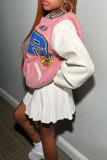 Pink Casual Print Patchwork Buckle Outerwear