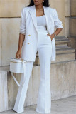 Red Casual Solid Cardigan Pants Turn-back Collar Long Sleeve Two Pieces