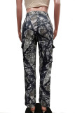 Multi-color Casual Print Patchwork Skinny Mid Waist Conventional Full Print Bottoms