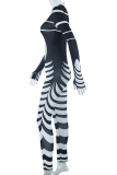 Black Sexy Striped Patchwork Half A Turtleneck Skinny Jumpsuits
