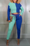 Coffee Casual Sportswear Solid Patchwork Hooded Collar Long Sleeve Two Pieces