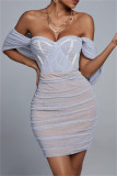 Light Blue Sexy Formal Solid Patchwork Backless Strapless Evening Dress
