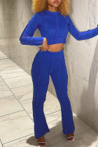 Royal Blue Casual Solid Patchwork O Neck Long Sleeve Two Pieces