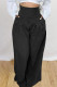 Black Casual Solid Patchwork High Waist Straight Solid Color Bottoms