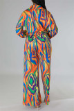 Rose Red Casual Print Patchwork V Neck Regular Jumpsuits