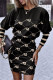 Black Apricot Casual Print Patchwork O Neck Long Sleeve Dresses