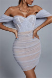 Light Blue Sexy Formal Solid Patchwork Backless Strapless Evening Dress