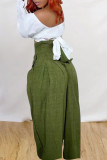 Blue Casual Solid Patchwork High Waist Straight Solid Color Bottoms