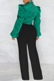 Purple Casual Solid Patchwork Turtleneck Tops