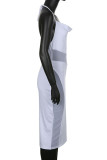 White Sexy Solid Patchwork Backless Halter One Step Skirt Dresses
