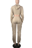 Deep Red Casual Solid Tassel Patchwork Hooded Collar Regular Jumpsuits
