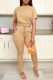 Khaki Casual Solid Backless O Neck Short Sleeve Two Pieces